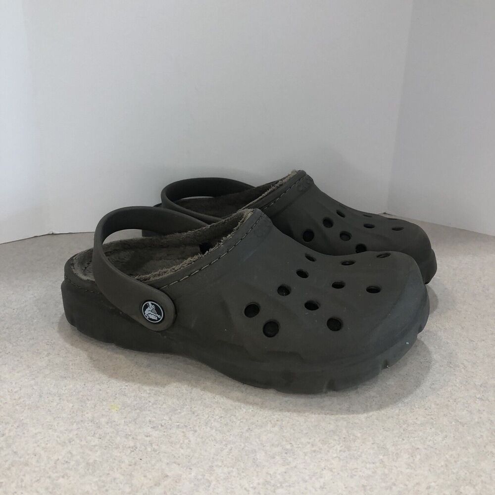 Grey Lined Unisex Classic Faux Fur Lined Clog Croc Mens 4 Womens 6